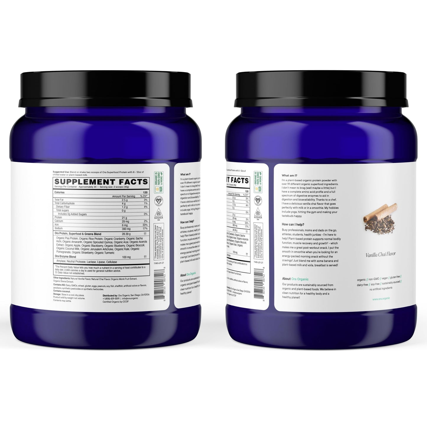 Ora Organic Vegan Protein – 21g Plant-Based Vanilla Chai (Keto & Dairy-Free)