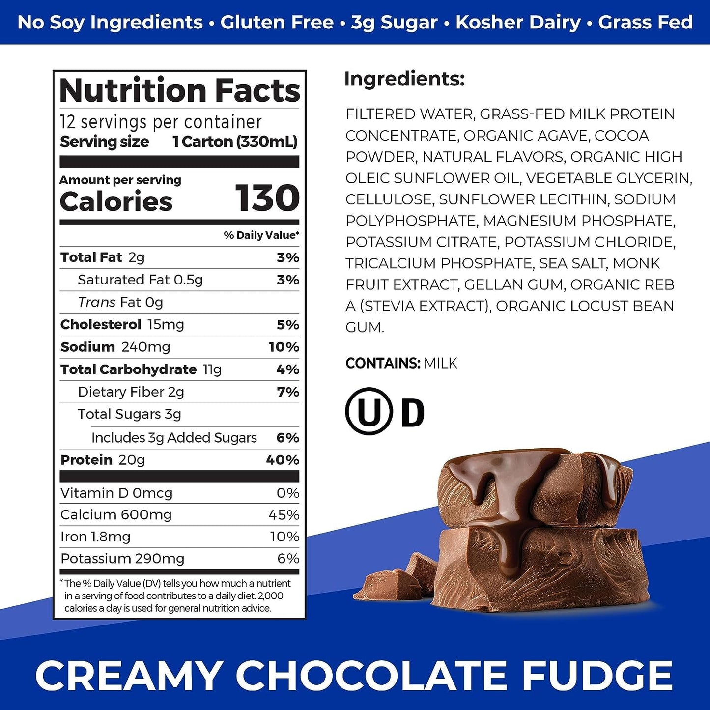 Orgain Clean Protein Shake 20g – Grass-Fed Whey, Creamy Chocolate Fudge, 11oz, 12-Pack