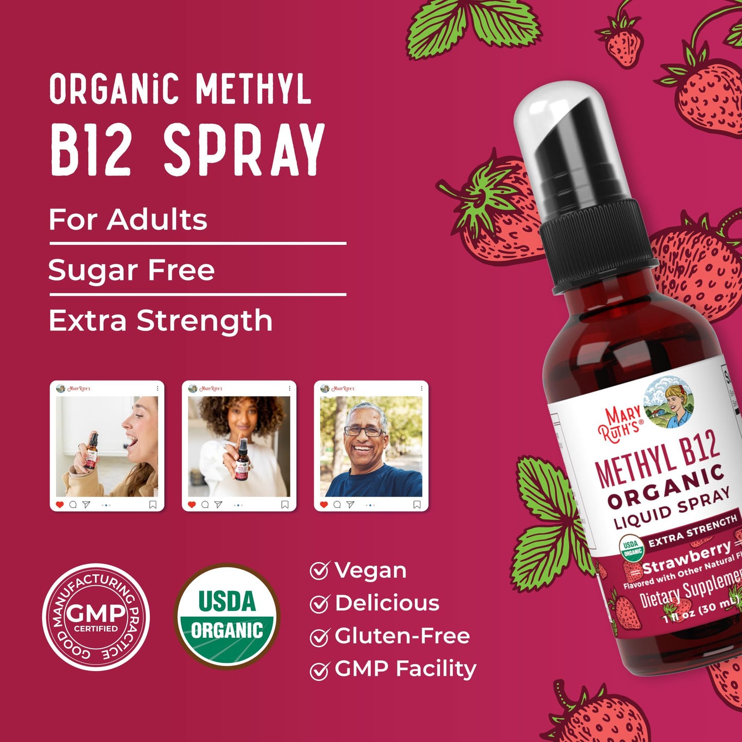 MaryRuth Vitamin B12 Spray – Organic Vegan Energy Support (1oz)