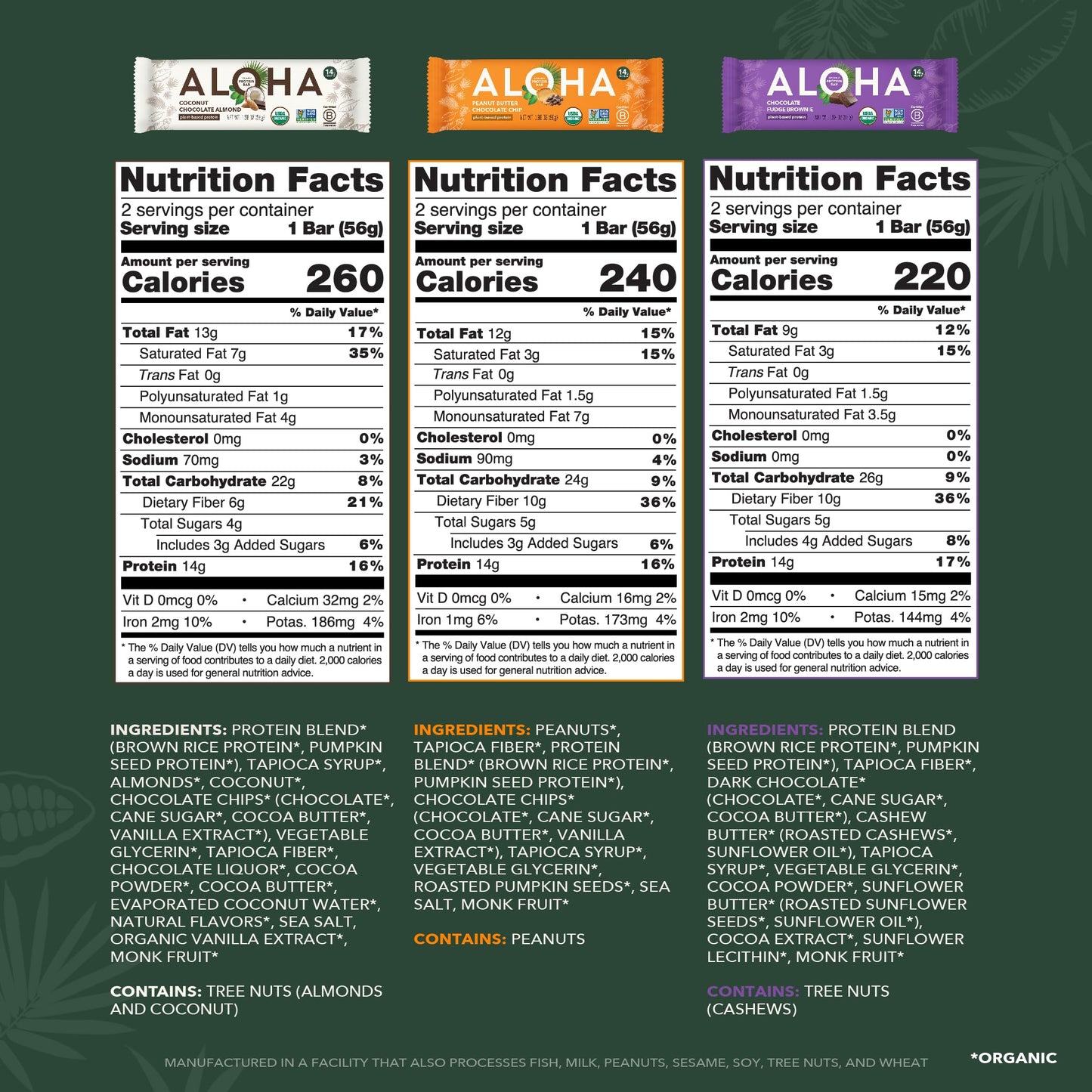 Aloha Organic Protein Bars – 6 Flavor Variety Pack (12 Count)
