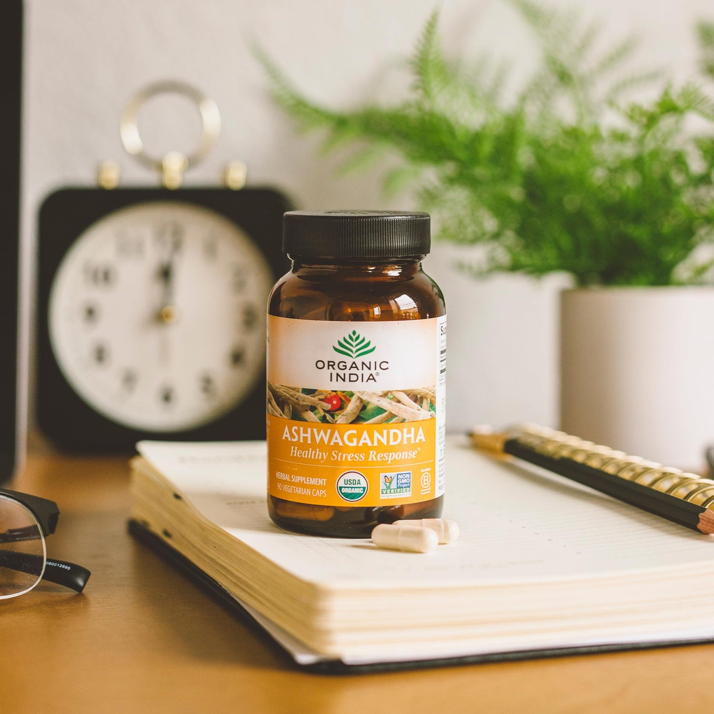 ORGANIC INDIA Ashwagandha Capsules – Stress, Energy & Sleep Support (90 ct)