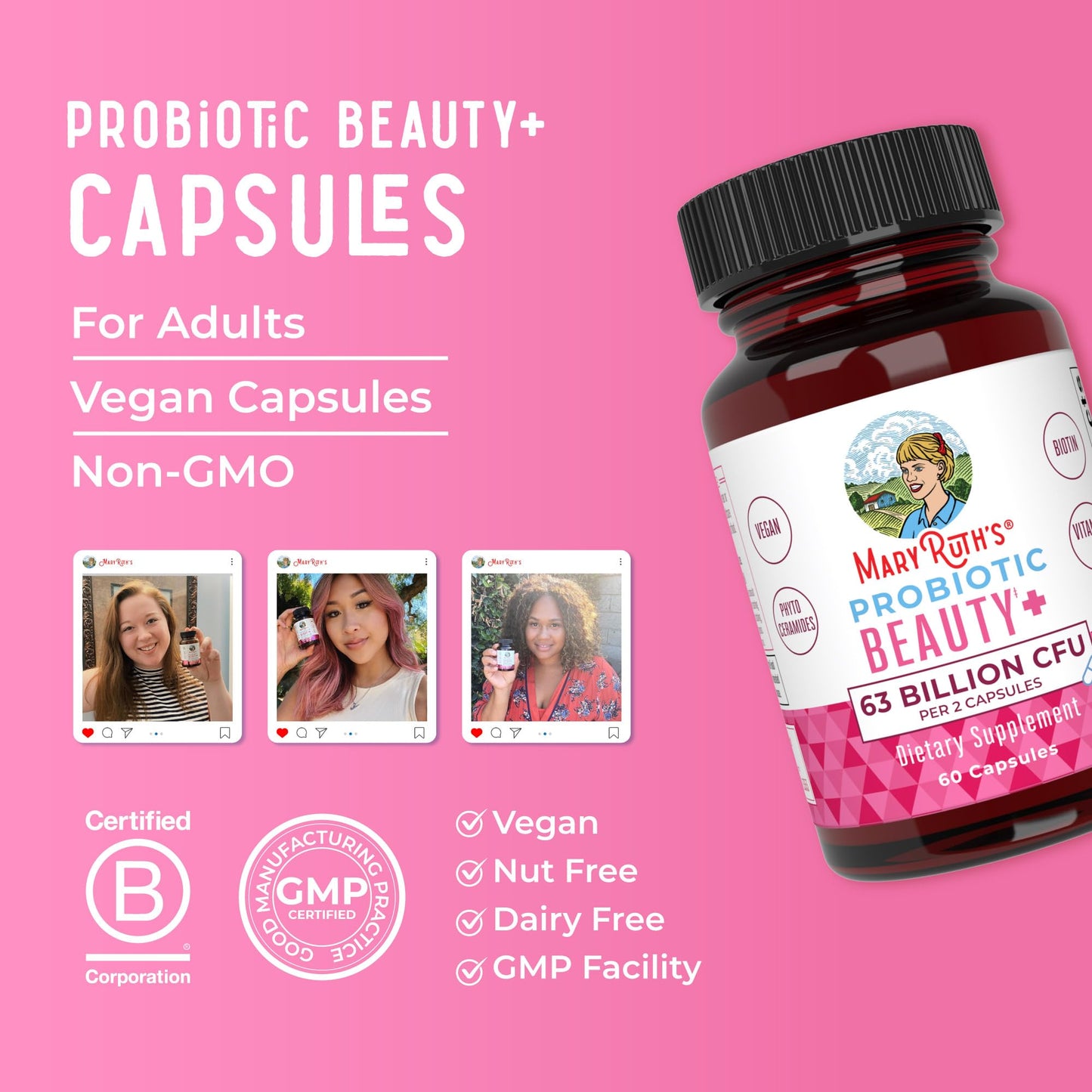 MaryRuth Probiotic Beauty – Gut & Skin Support with Biotin & Collagen Boost (60 ct)
