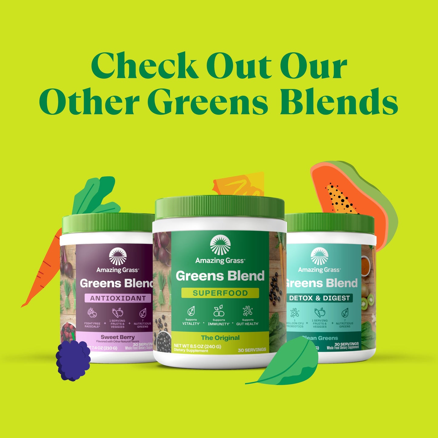 Daily Greens Powder by Amazing Grass – Spirulina, Chlorella & Beet Root Blend (30 ct)