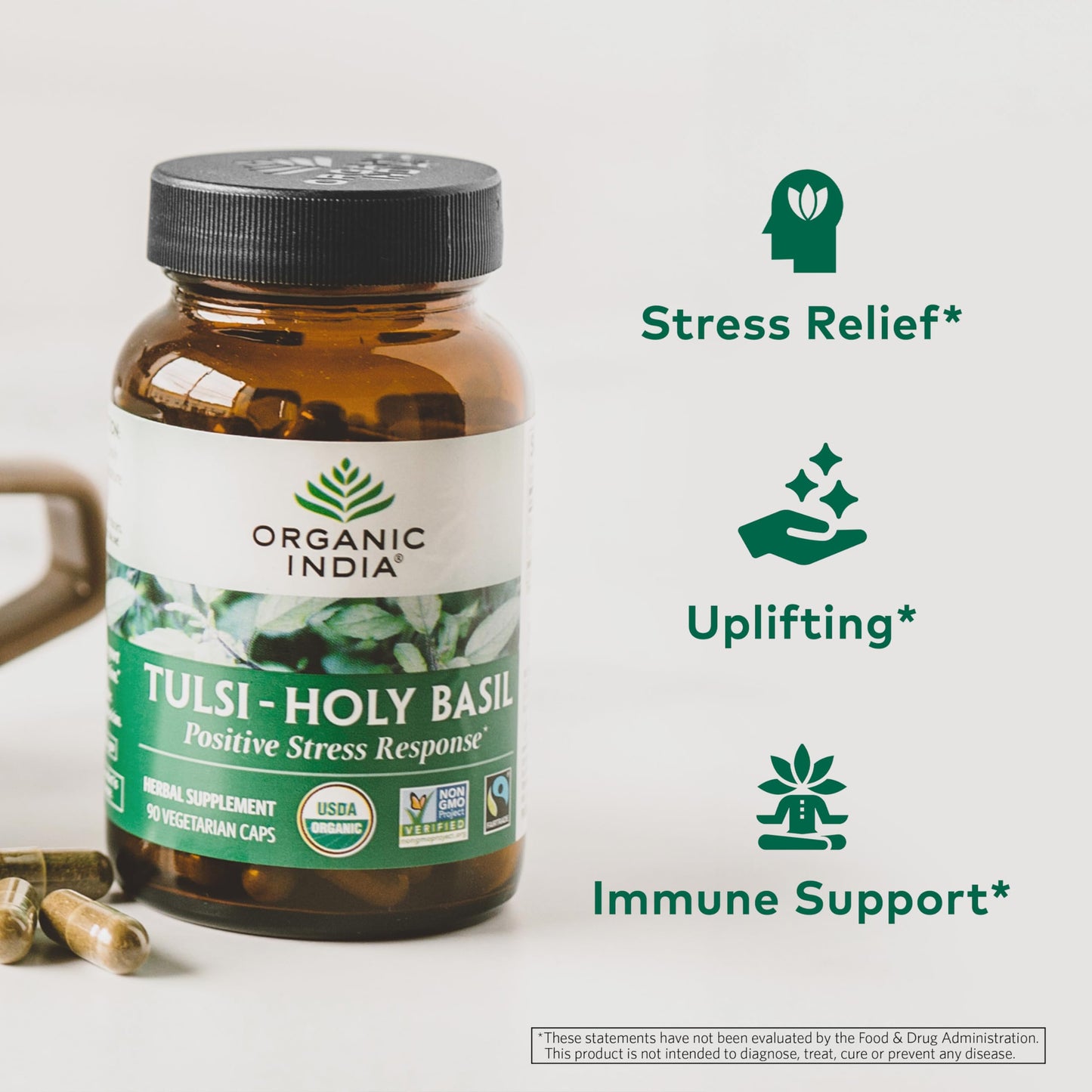 ORGANIC INDIA Tulsi Capsules – Holy Basil for Immunity & Stress (90 ct)
