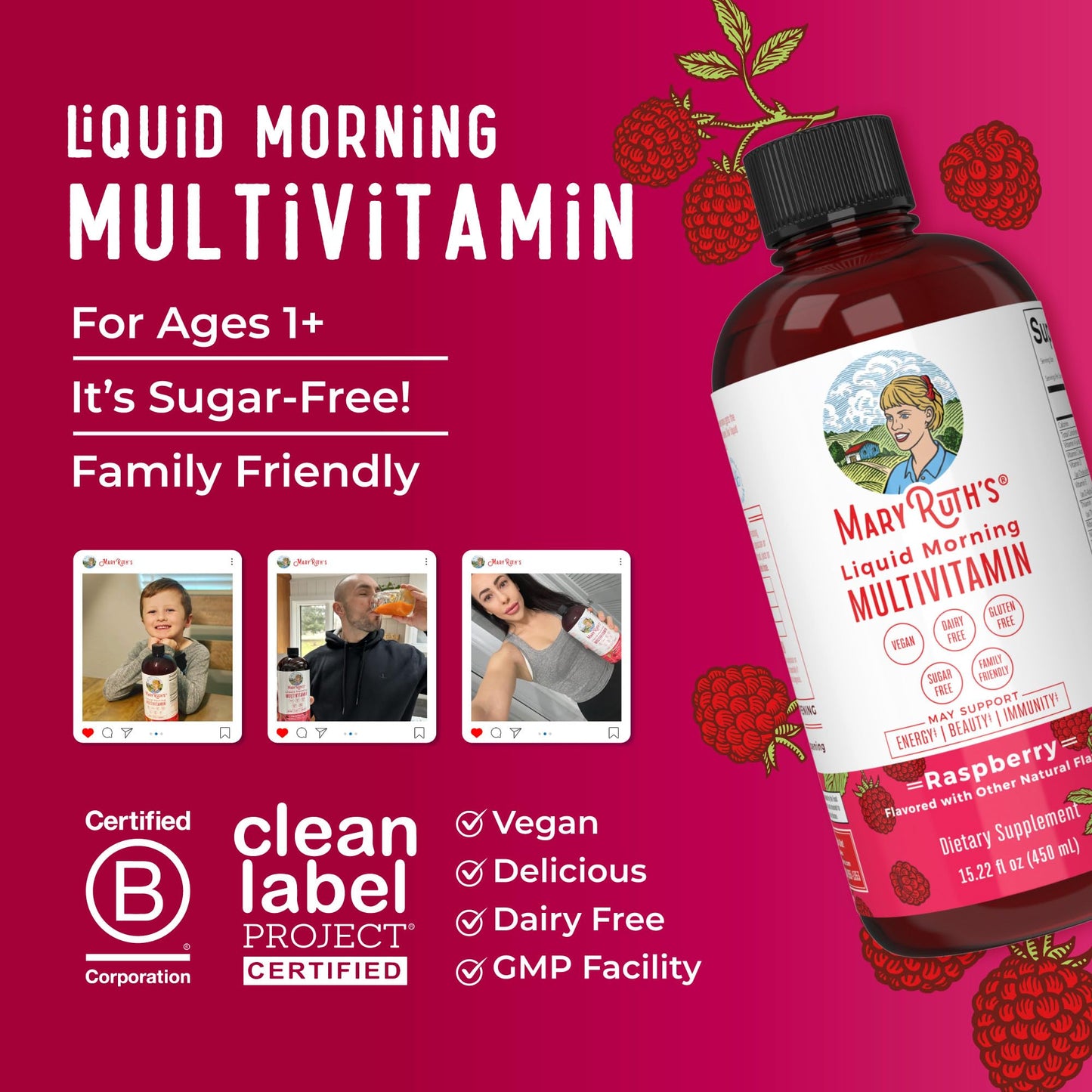 MaryRuth Morning Multivitamin – Liquid Raspberry Blend (15 Servings)