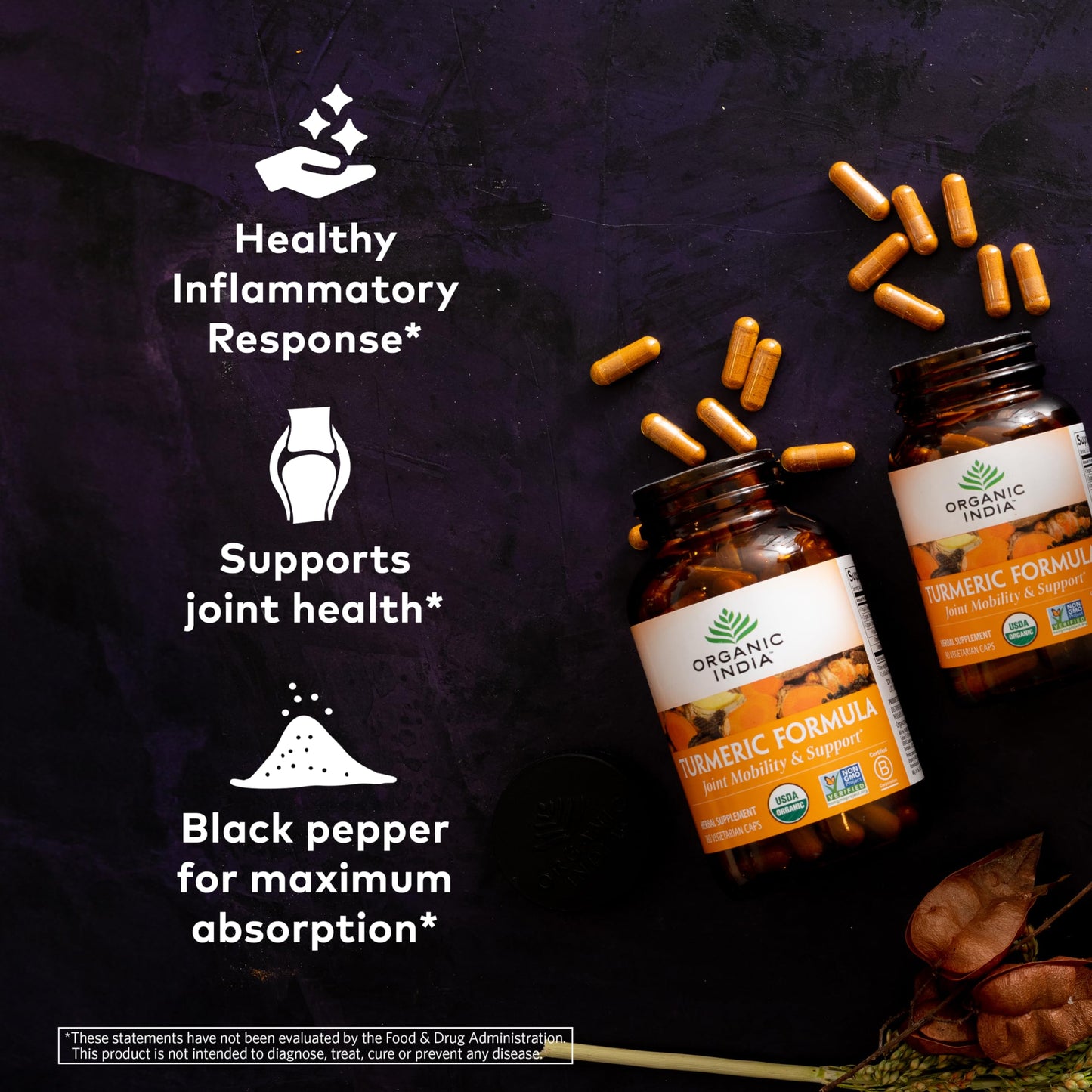 ORGANIC INDIA Joint & Immune Formula – Turmeric Curcumin + Black Pepper (180 ct)