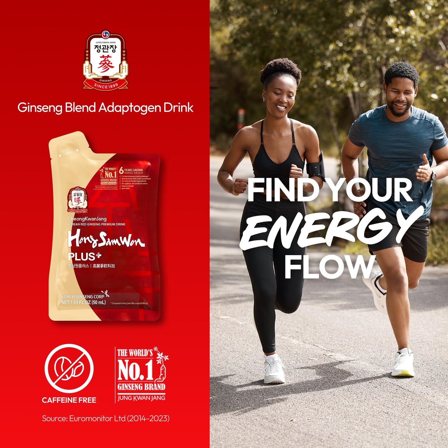 HongSamWon Plus Korean Red Ginseng Herbal Drink by JUNG KWAN JANG – Natural Energy Boost with Jujube & Reishi, Caffeine-Free (30 Pouches)