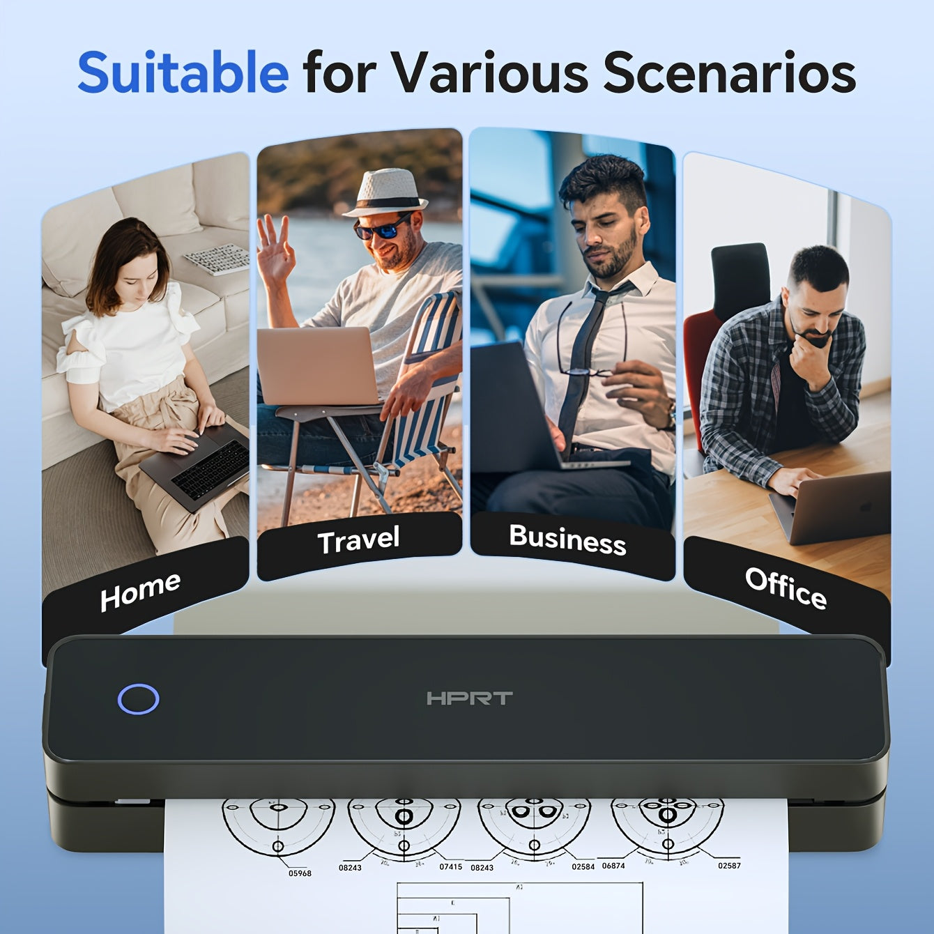 HPRT Portable Wireless Thermal Printer 203DPI USB Rechargeable A4/Letter