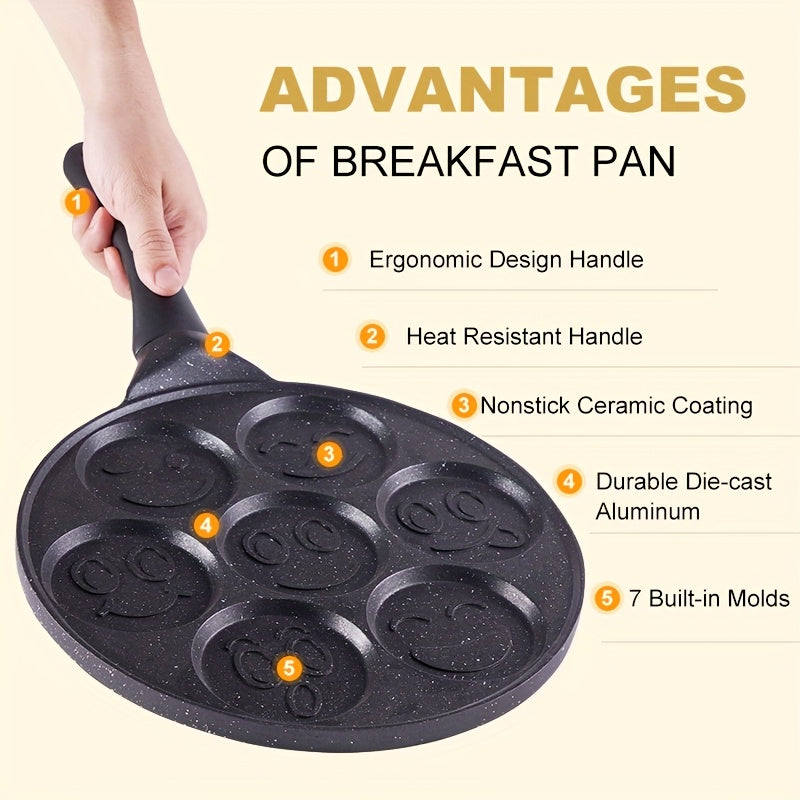 7-Hole Nonstick Pancake & Crepe Pan – Detachable Handle, Gas Stove & Oven Safe
