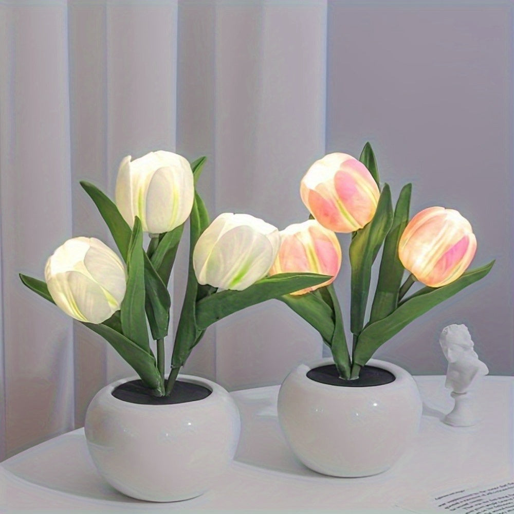 LED Tulip Night Light USB Flower Lamp – Artificial Bouquet Home Decor