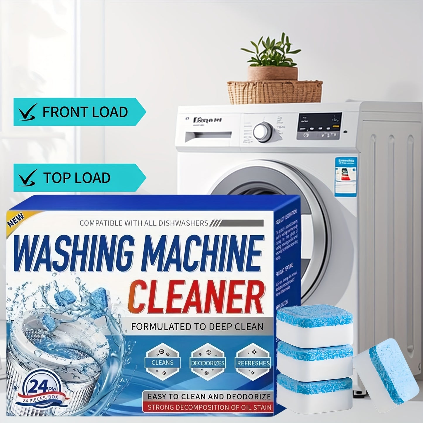 Washing Machine Cleaner Descaler Tablets for HE Front & Top Load Washer Deep Cleaning