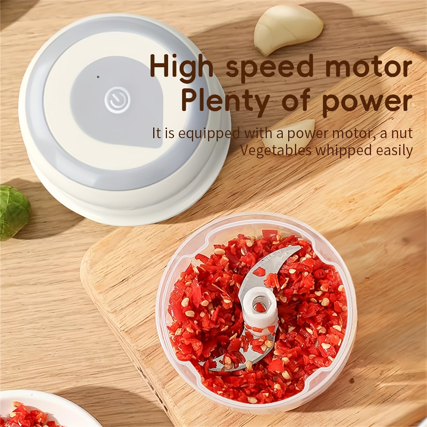 Electric Mini Garlic Chopper, Portable Food Processor, 8.45oz, Veggie & Meat Mincer