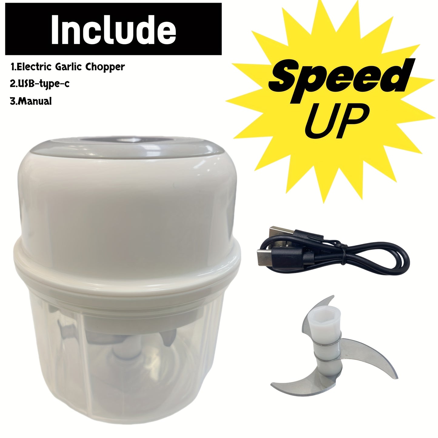 Electric Mini Garlic Chopper, Portable Food Processor, 8.45oz, Veggie & Meat Mincer