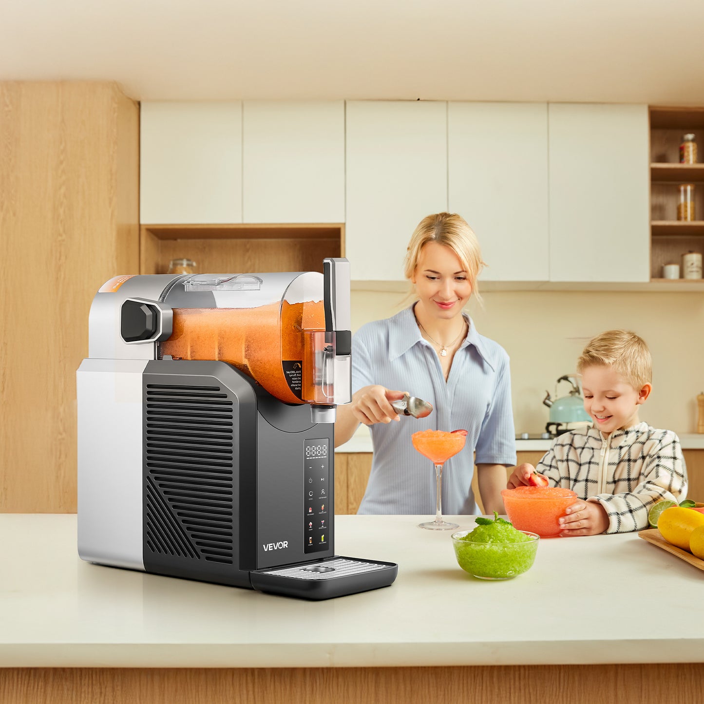 VEVOR 2L Automatic Slushy Machine, No Ice Needed for Frozen Drinks