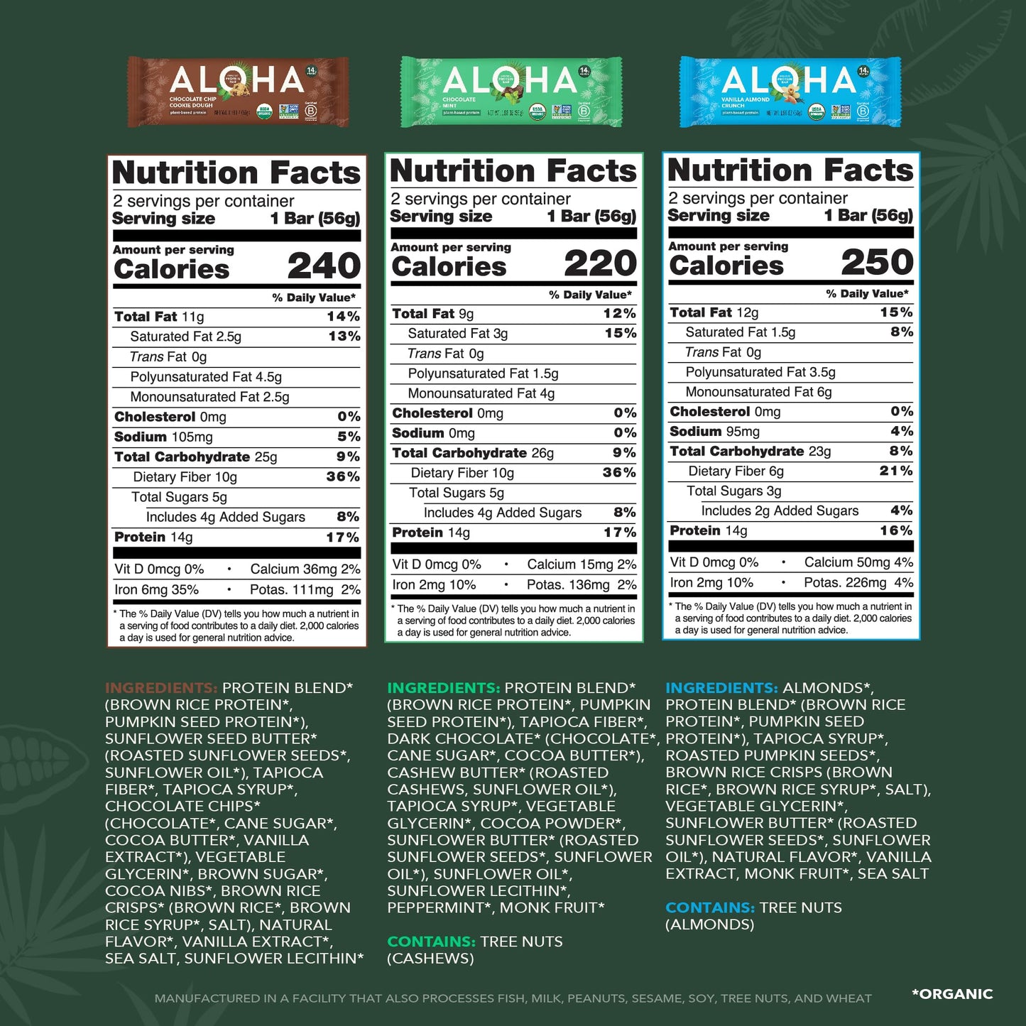Aloha Organic Protein Bars – 6 Flavor Variety Pack (12 Count)