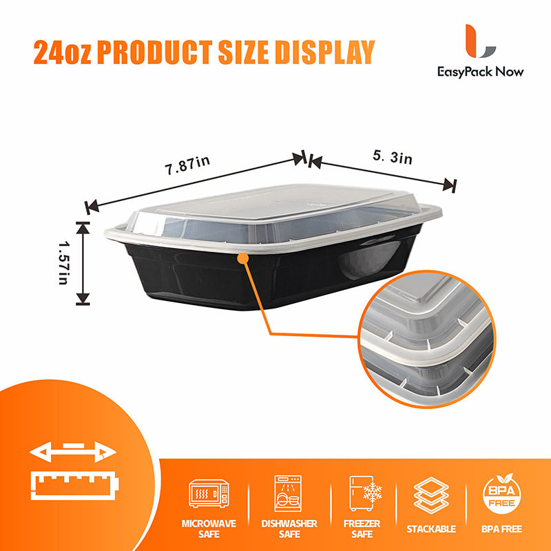 50 Pack 24oz Meal Prep Containers with Lids, Stackable BPA Free, Microwave & Dishwasher Safe