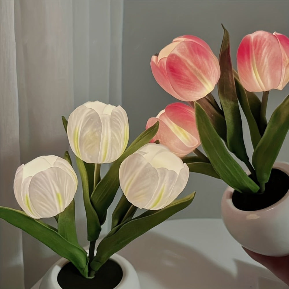 LED Tulip Night Light USB Flower Lamp – Artificial Bouquet Home Decor