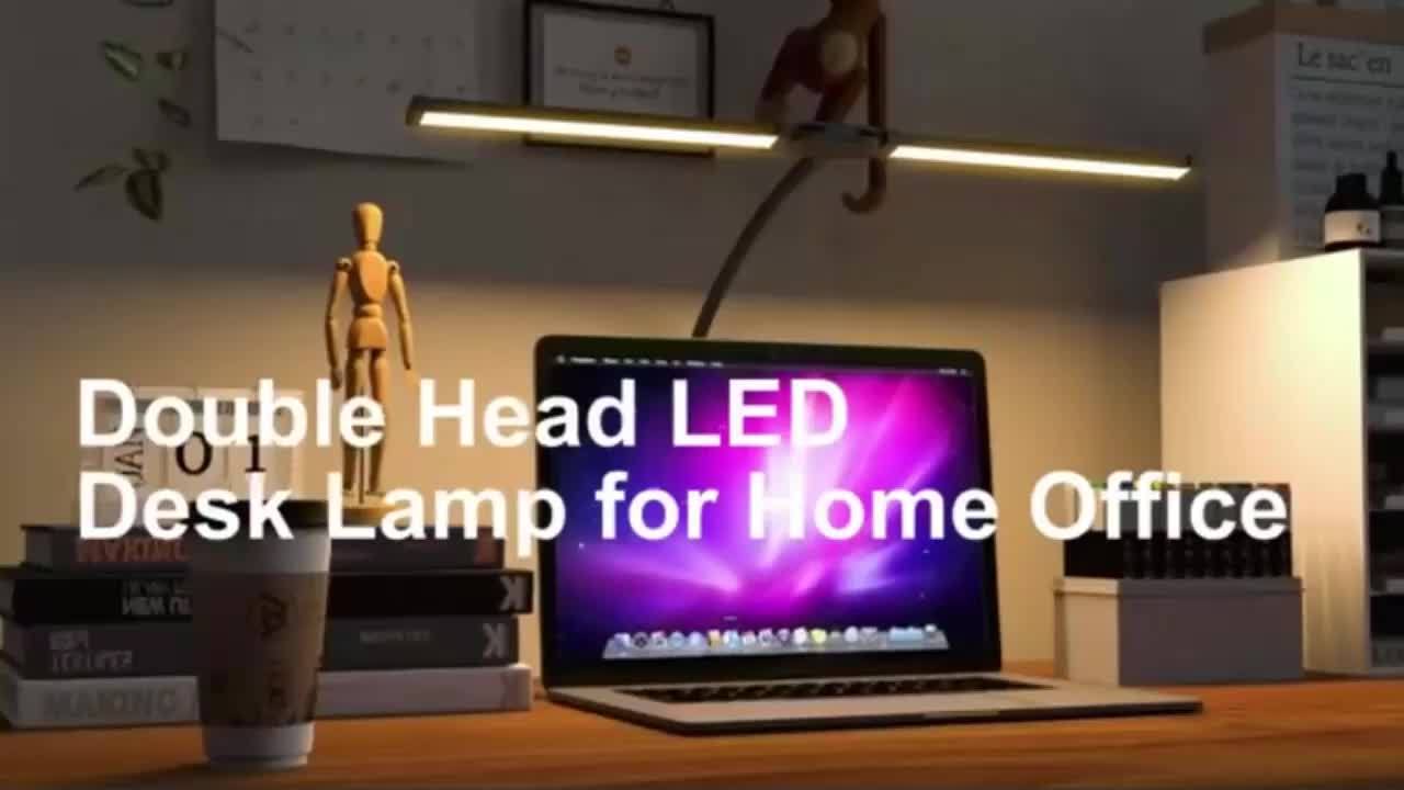 LED Desk Lamp Dual Head Adjustable Gooseneck USB Powered Anti-Glare Metal