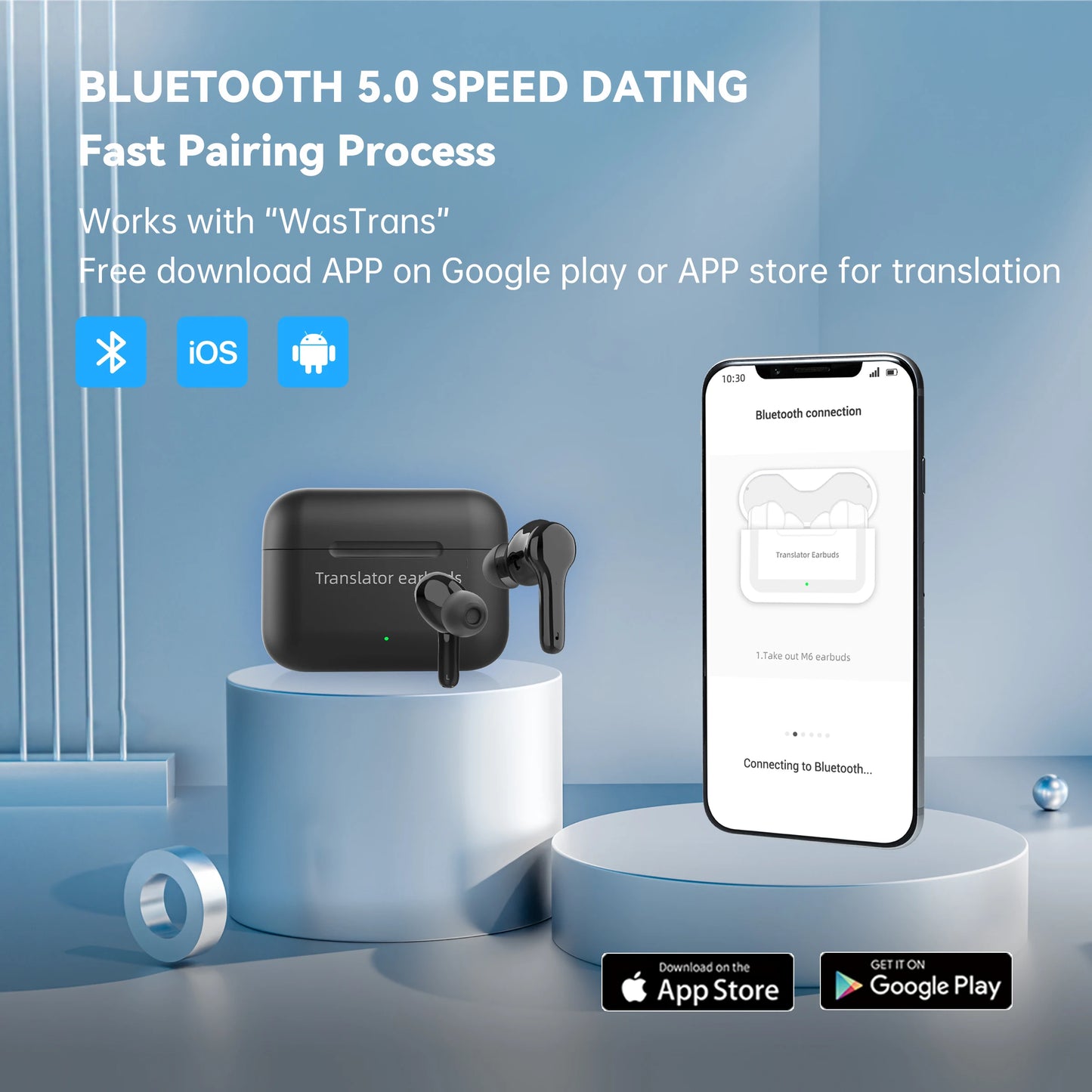 Wooask M6 Translation Earbuds – Real-Time 2-Way Translator, 144 Languages, Offline Support