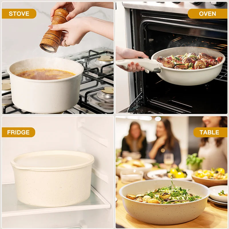 21-Piece Non-Stick Ceramic Pots & Pans Set – Astercook with Sensor Handles – Milky White