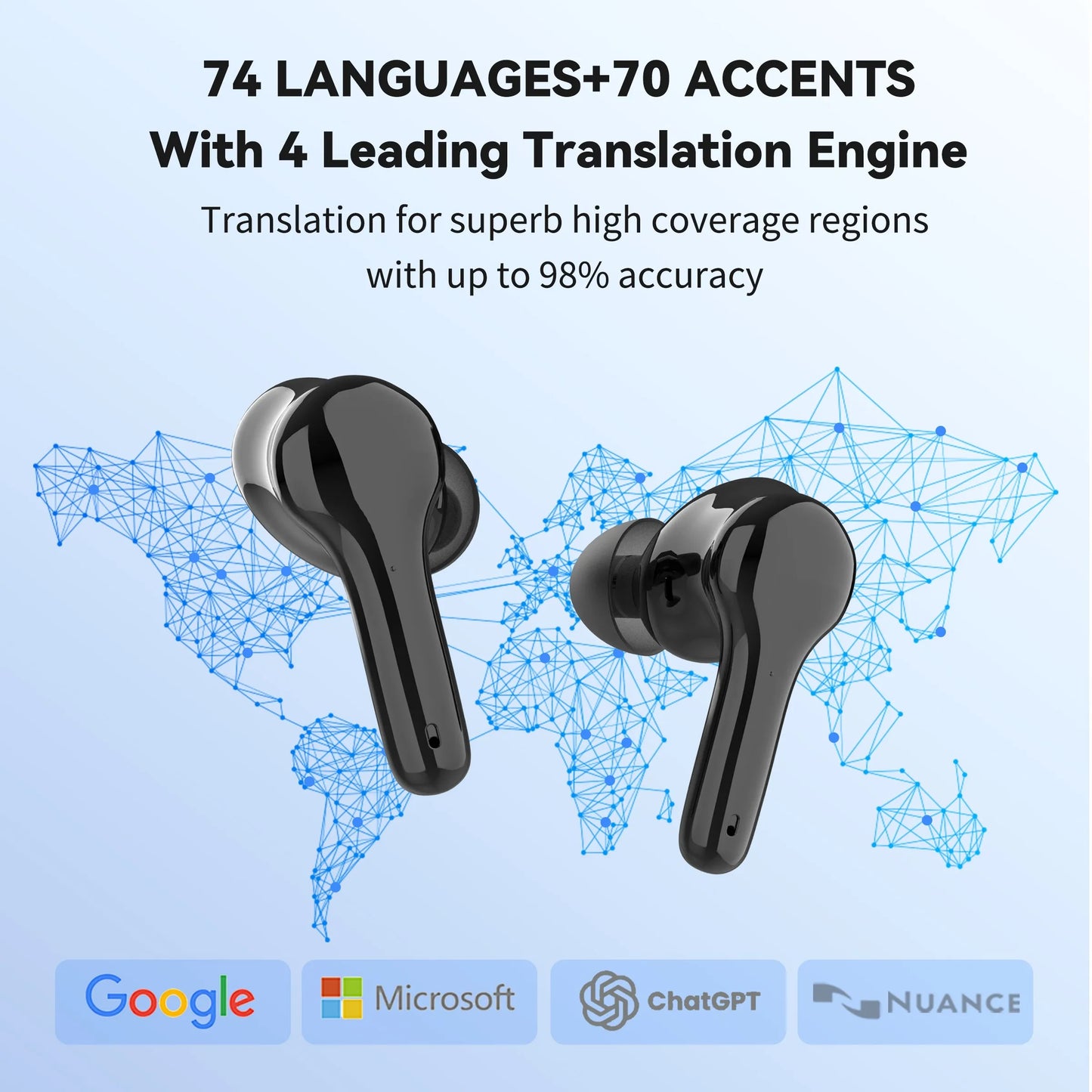 Wooask M6 Translation Earbuds – Real-Time 2-Way Translator, 144 Languages, Offline Support