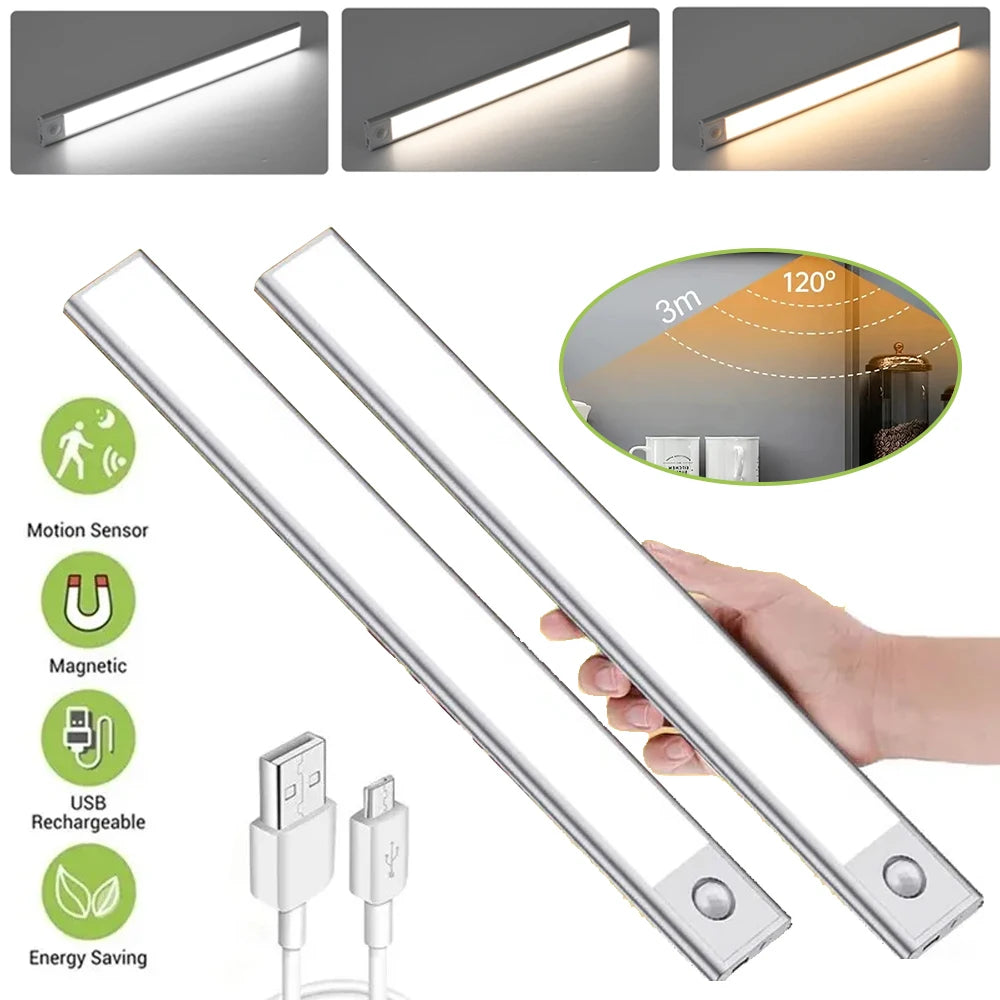 30CM Motion Sensor LED Night Light – USB Rechargeable, 3-Color, Wireless Home Lamp