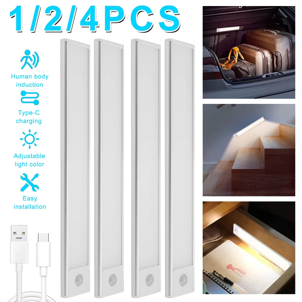 30CM Motion Sensor LED Night Light – USB Rechargeable, 3-Color, Wireless Home Lamp