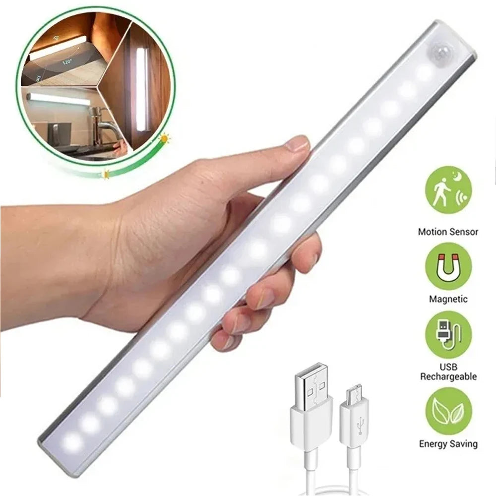 30CM Motion Sensor LED Night Light – USB Rechargeable, 3-Color, Wireless Home Lamp