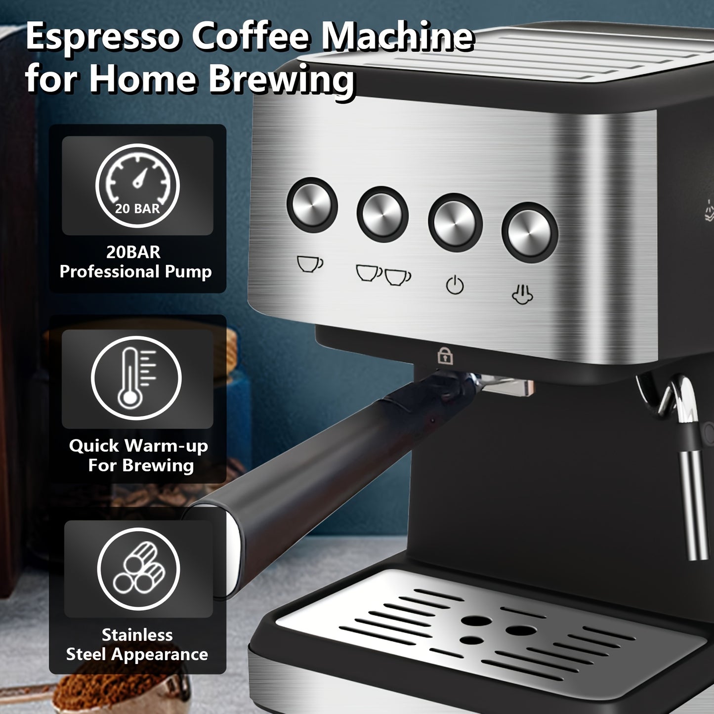 BLUEBOW Italian Fully Automatic Espresso Machine – 20 Bar, Stainless Steel, Milk Frother