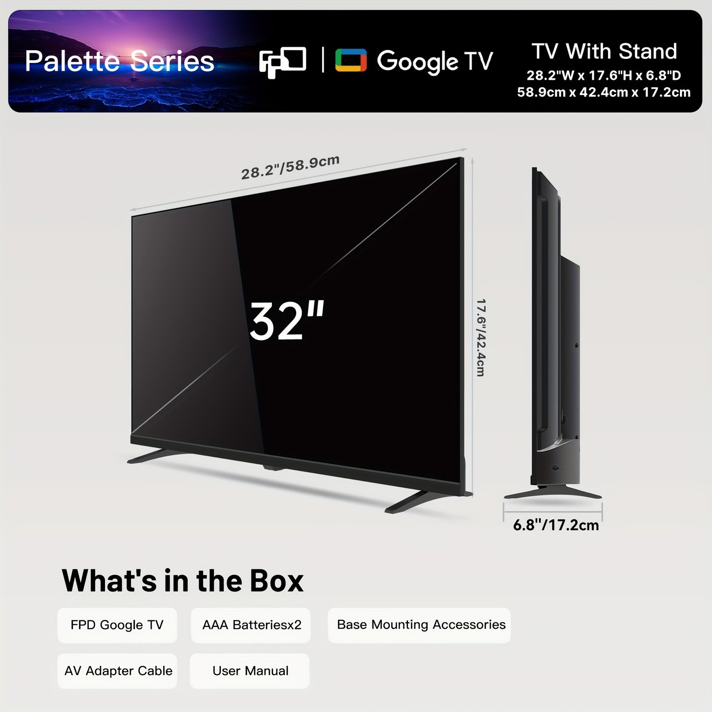 32" Google Smart TV 720p HDR, Chromecast, Voice Remote, 2025 Palette Series