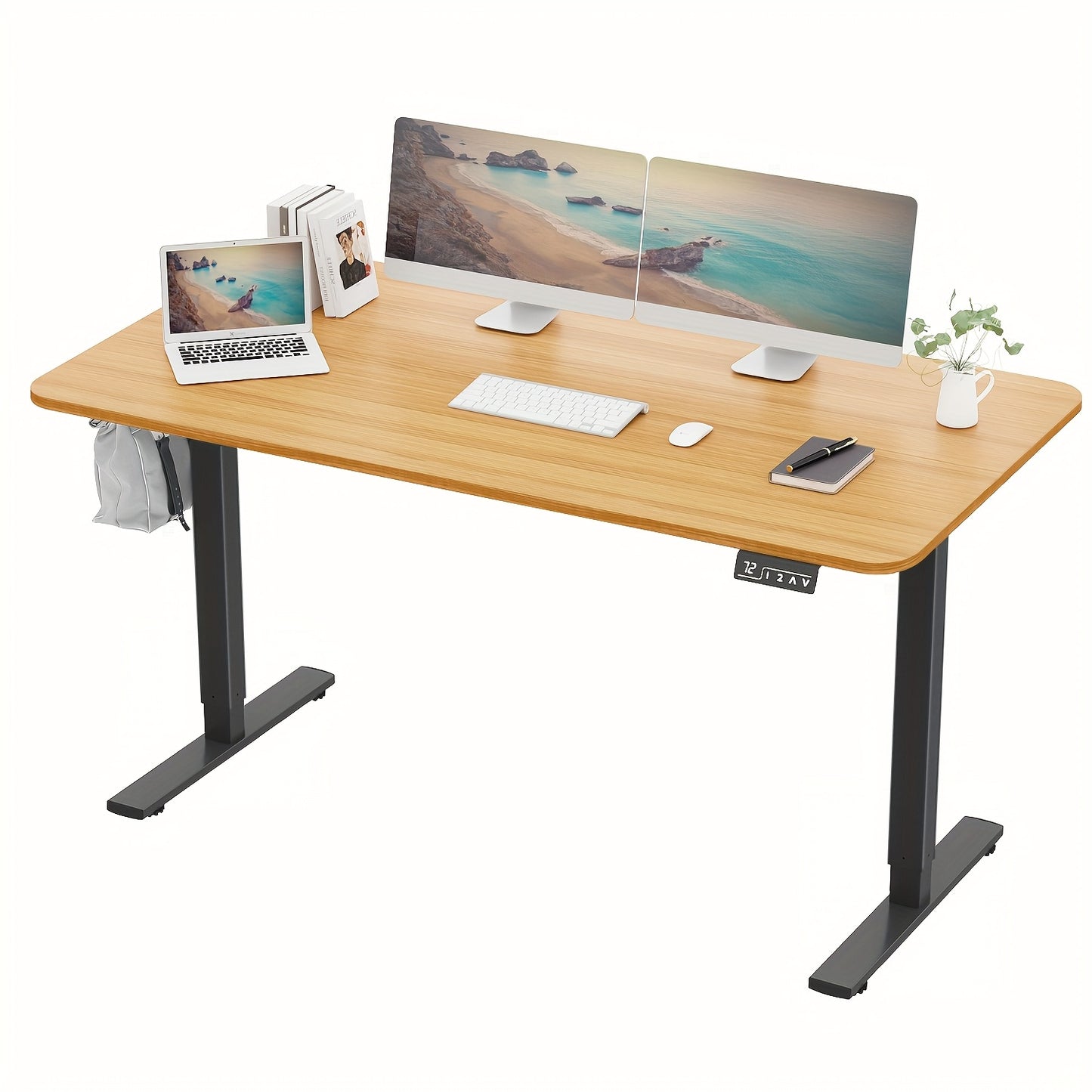 Adjustable Electric Standing Desk | Sit-Stand Office Desk with Memory Height, Metal Frame & Hook – Home, Study, Gaming