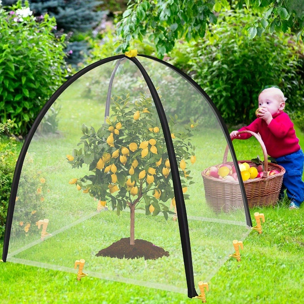 Garden Plant Tent Cover Mesh Netting – Fiber Poles Barrier Bird Pest Protection