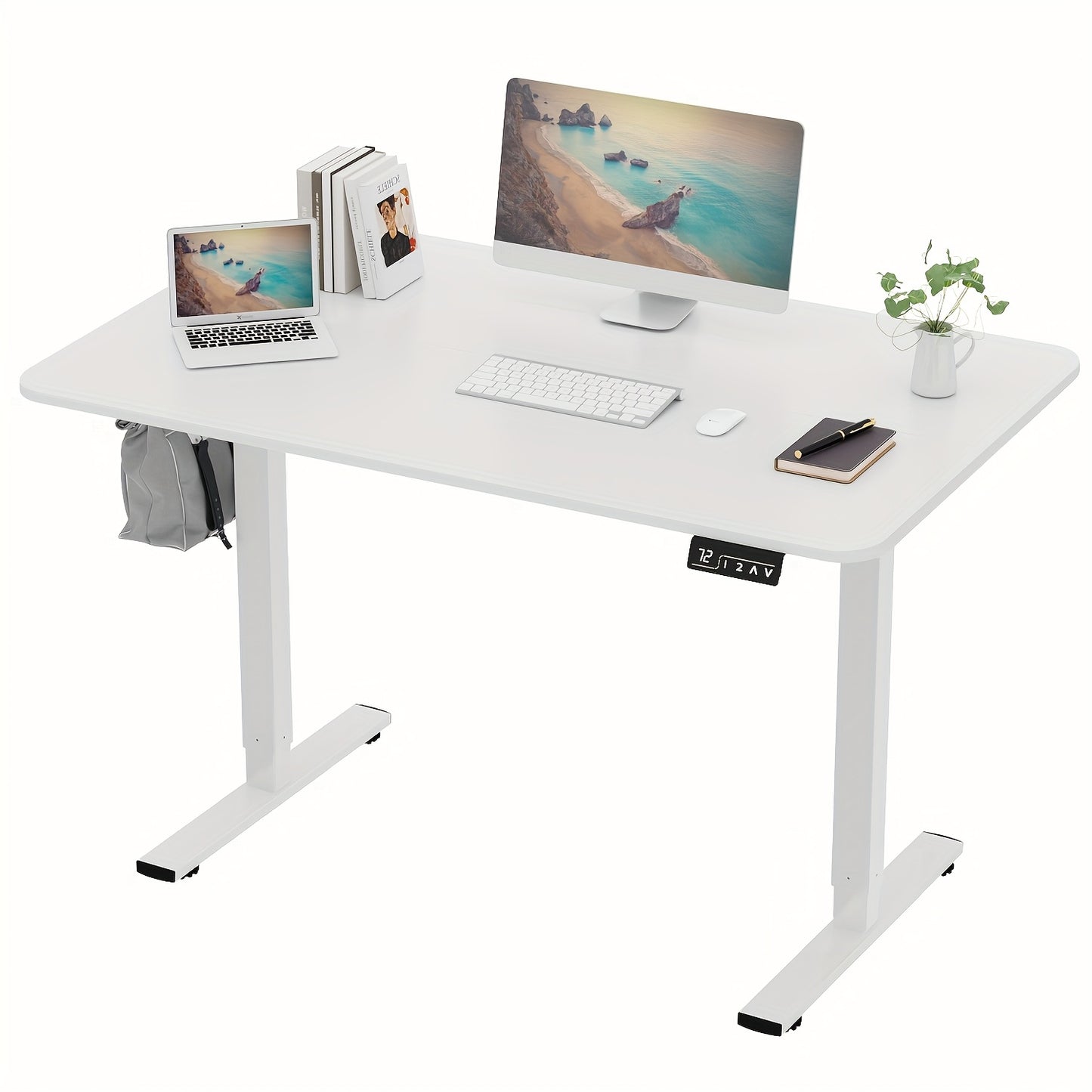 Adjustable Electric Standing Desk | Sit-Stand Office Desk with Memory Height, Metal Frame & Hook – Home, Study, Gaming