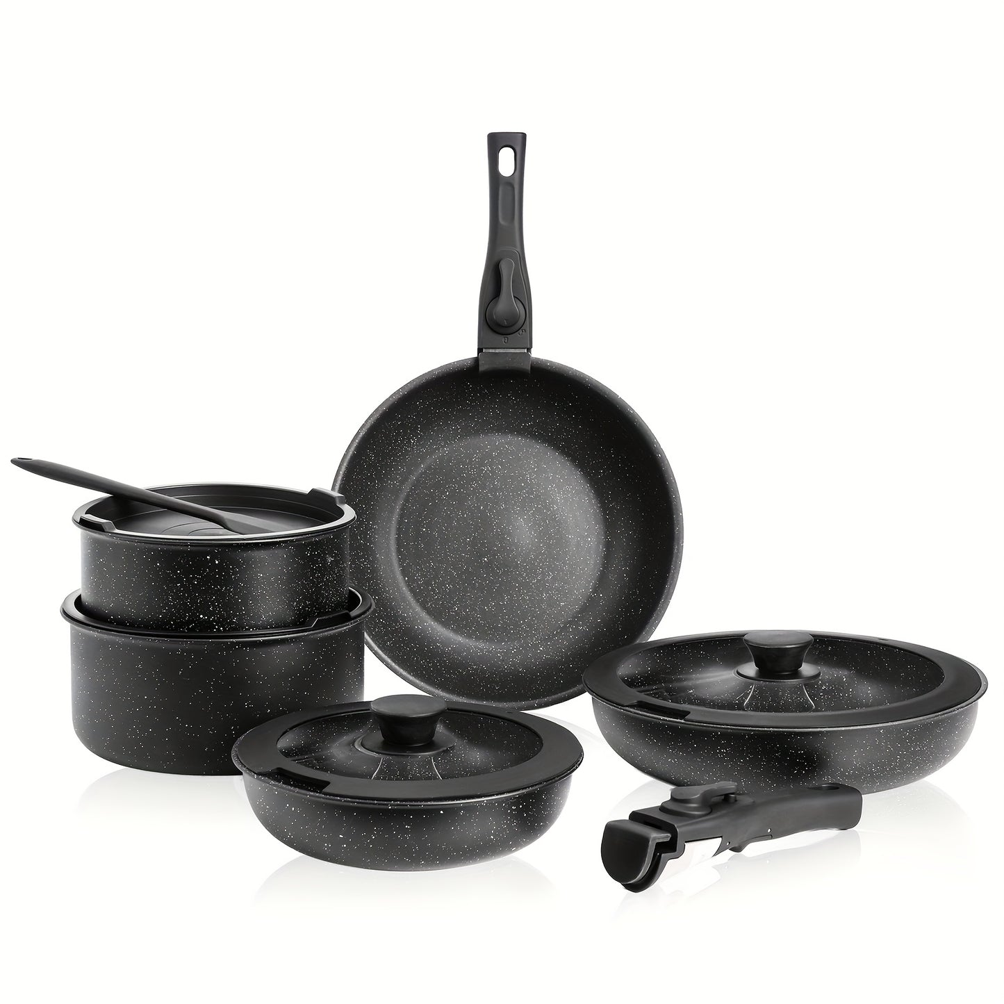 Nonstick 12-Piece Cookware Set with Detachable Handle – Induction & Oven Safe