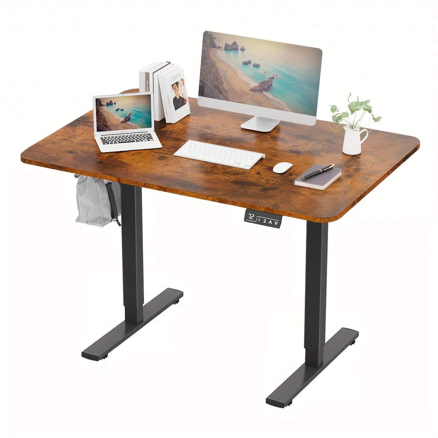 Adjustable Electric Standing Desk | Sit-Stand Office Desk with Memory Height, Metal Frame & Hook – Home, Study, Gaming
