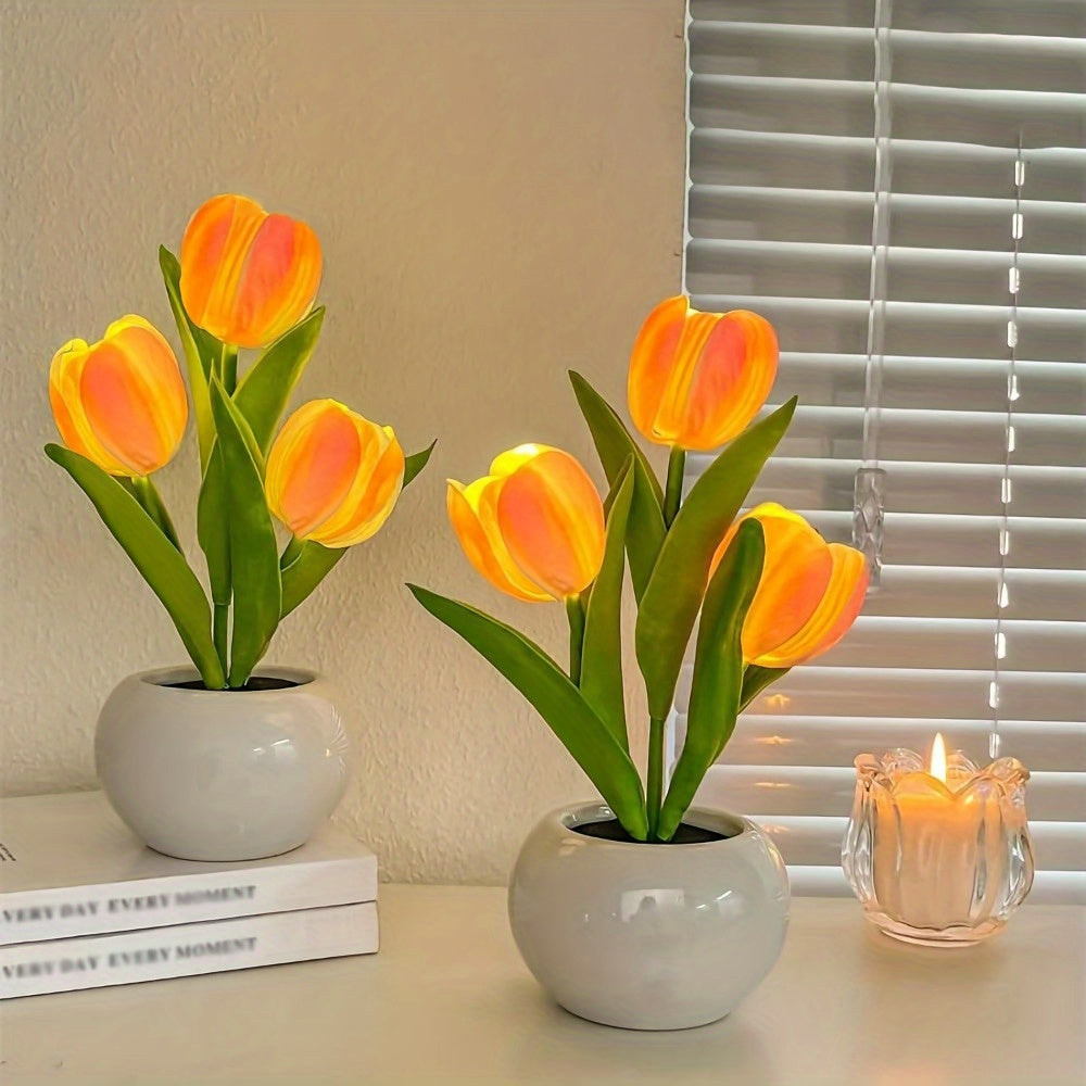 LED Tulip Night Light USB Flower Lamp – Artificial Bouquet Home Decor
