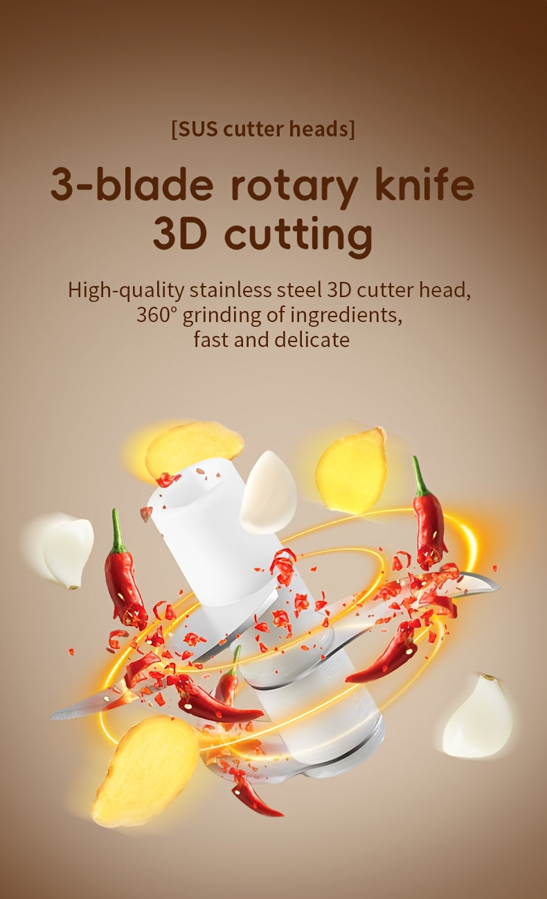 Electric Mini Garlic Chopper, Portable Food Processor, 8.45oz, Veggie & Meat Mincer