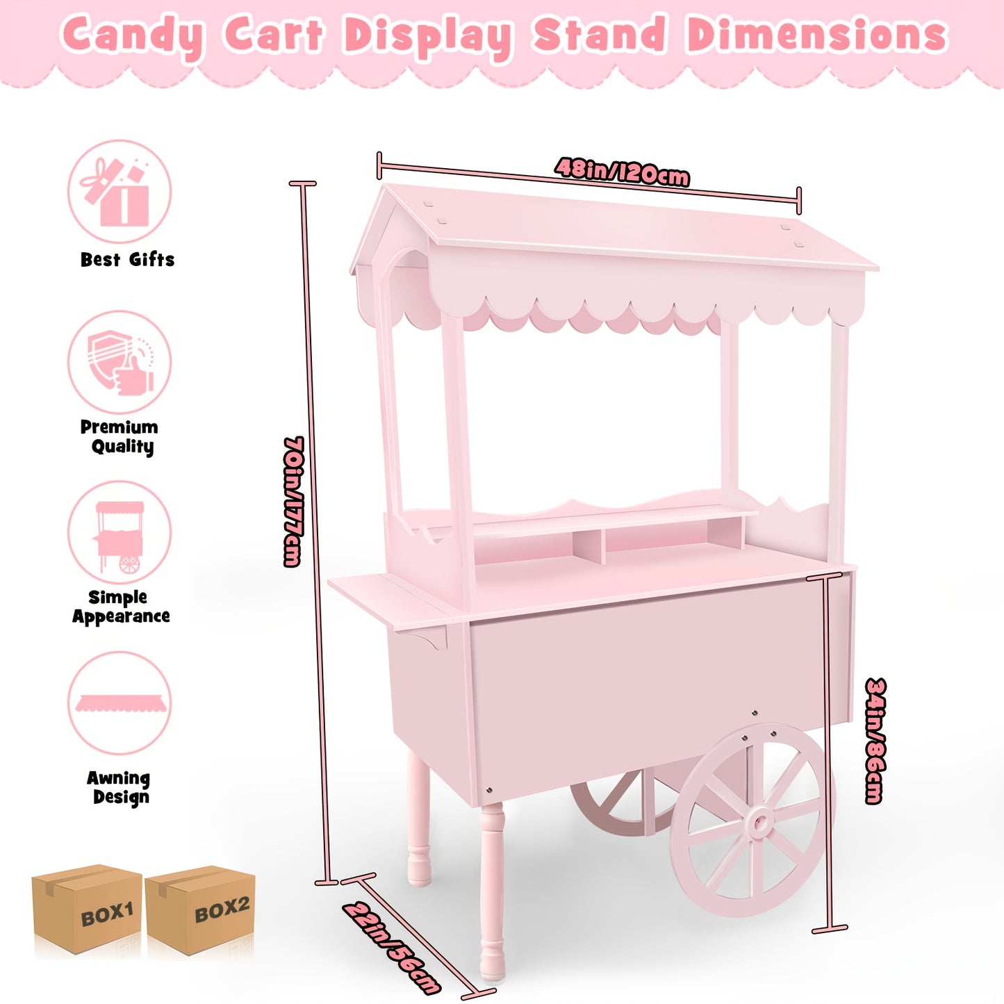 Candy Cart with Wheels – Wooden Dessert Display Stand for Indoor/Outdoor Use