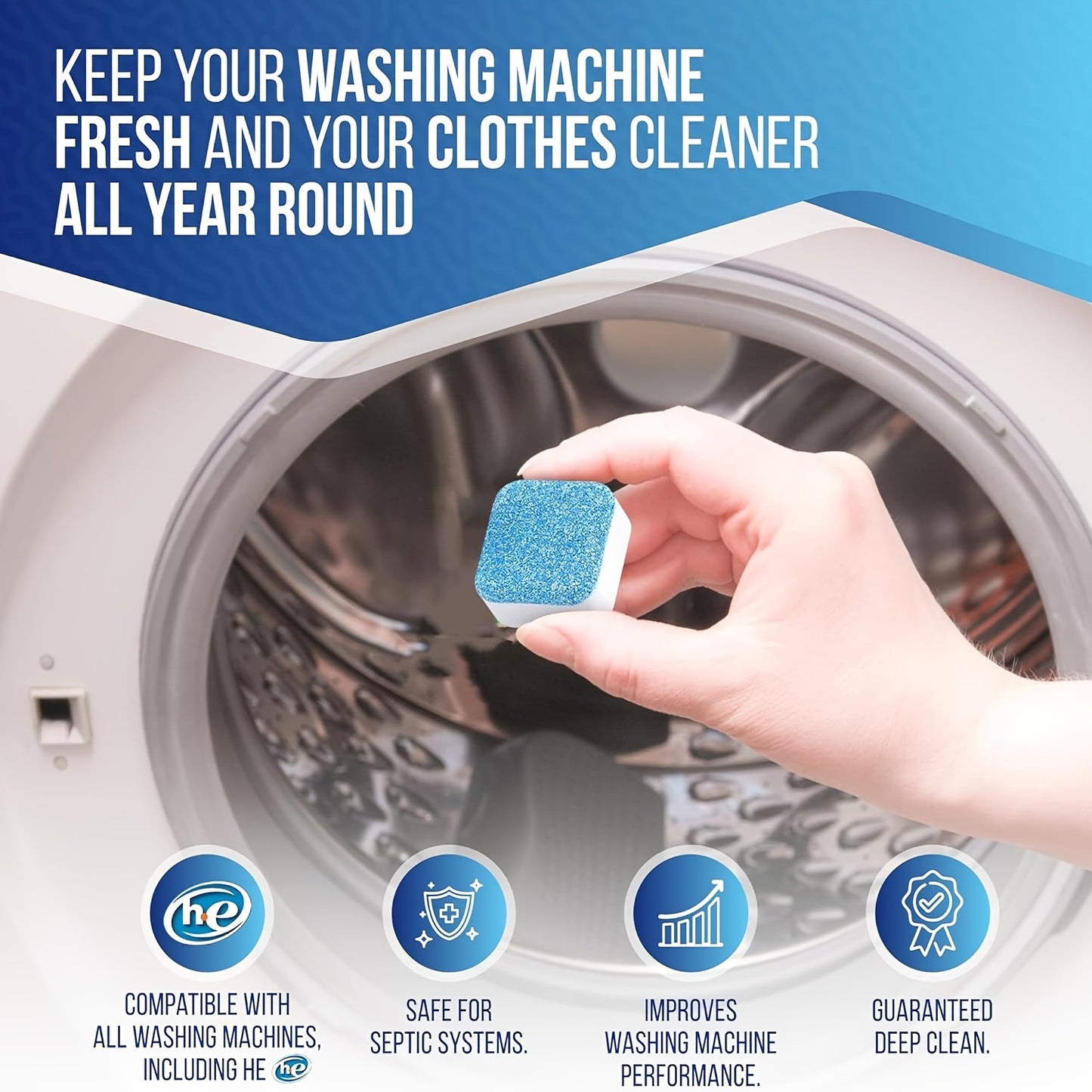 Washing Machine Cleaner Descaler Tablets for HE Front & Top Load Washer Deep Cleaning