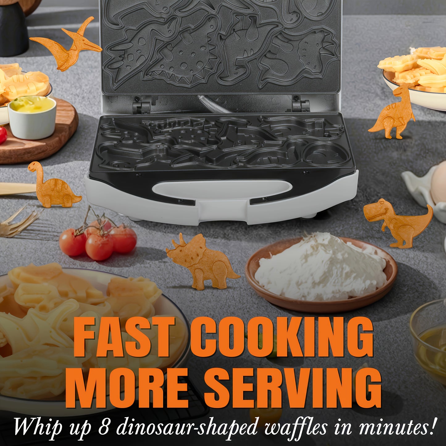 Mini Waffle Maker – Dinosaur or Car Shapes, Non-Stick Electric Breakfast Machine