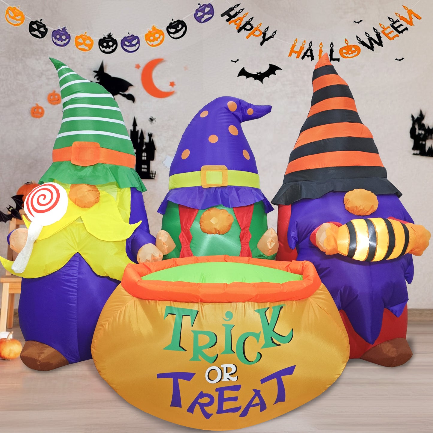 6ft Halloween Inflatable 3 Witches with Cauldron, LED Light Outdoor Decor