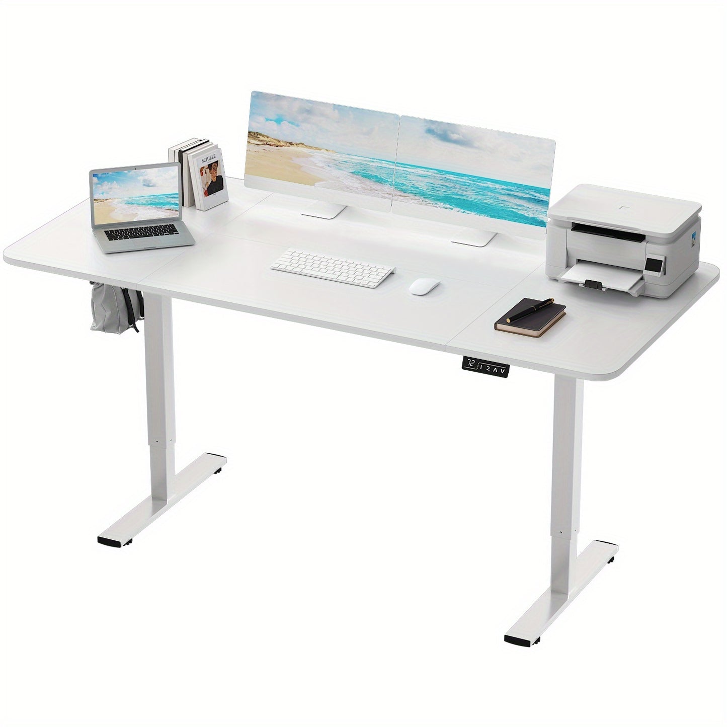Adjustable Electric Standing Desk | Sit-Stand Office Desk with Memory Height, Metal Frame & Hook – Home, Study, Gaming