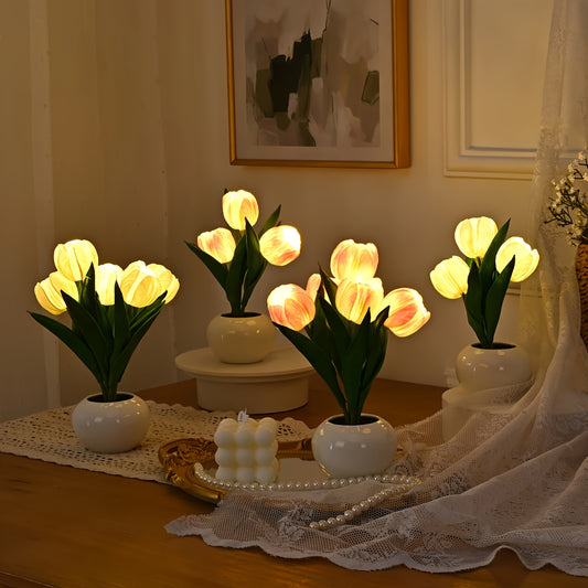 LED Tulip Night Light USB Flower Lamp – Artificial Bouquet Home Decor