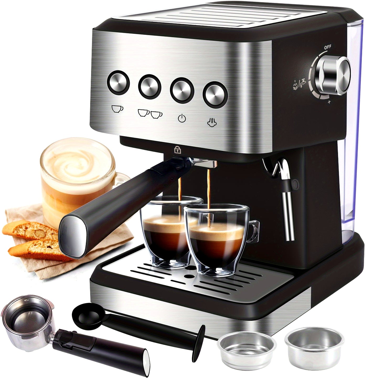 BLUEBOW Italian Fully Automatic Espresso Machine – 20 Bar, Stainless Steel, Milk Frother