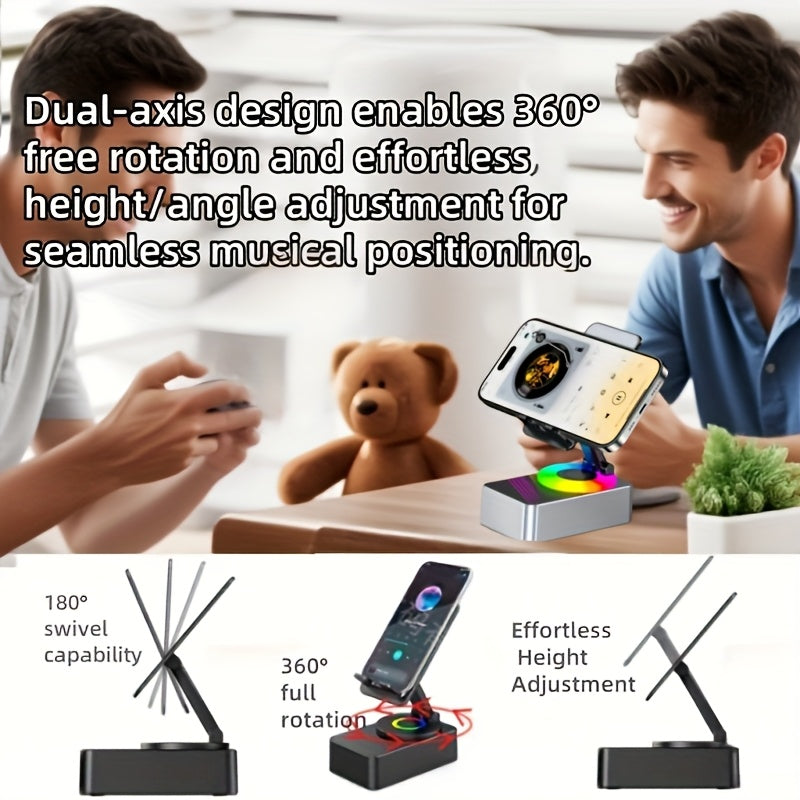 Portable 5-in-1 Wireless Speaker with Phone Holder, 1500mAh, Stereo Sound, Adjustable USB Desktop Stand