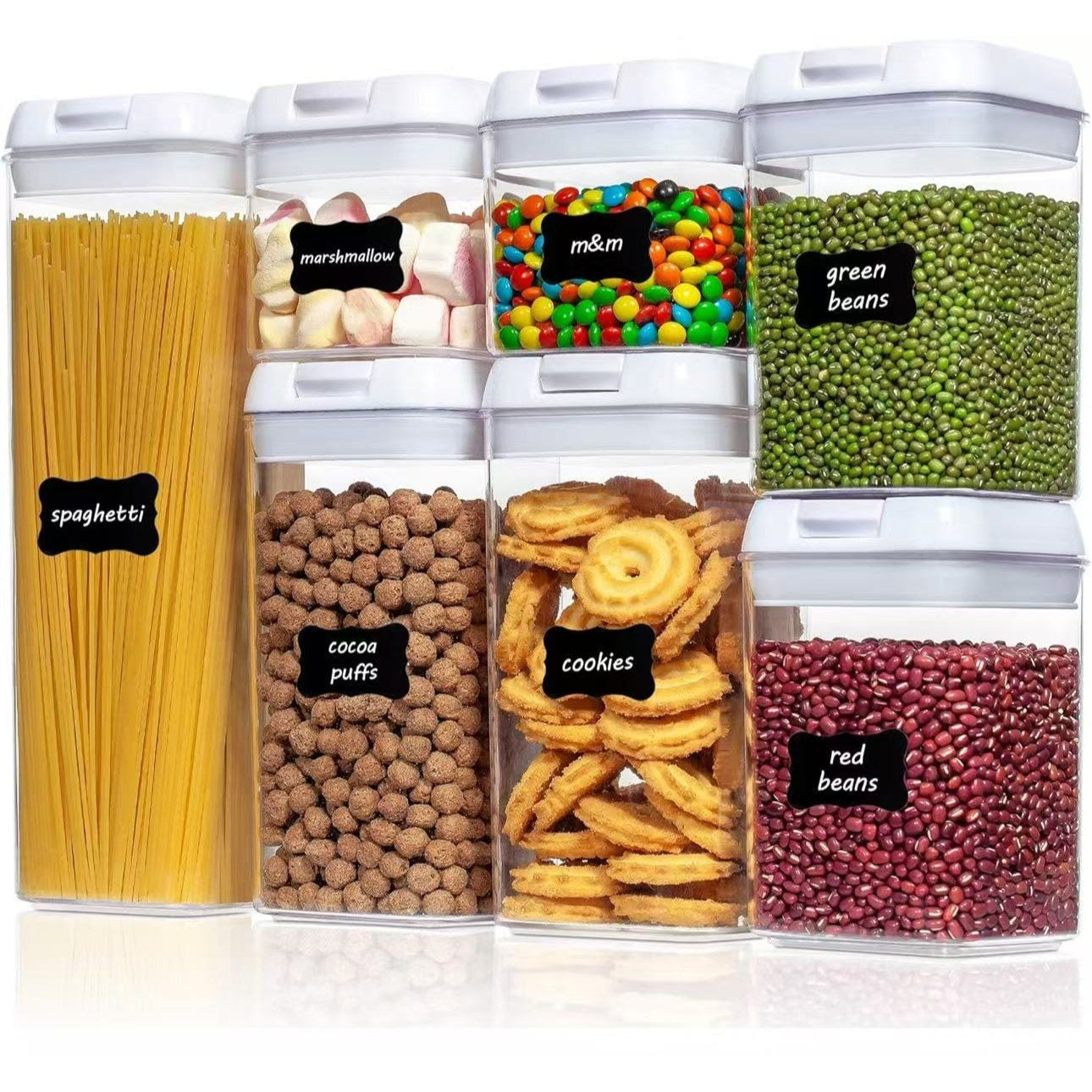 Airtight Food Storage Container Set – 7-Piece Clear Plastic Kitchen Canisters