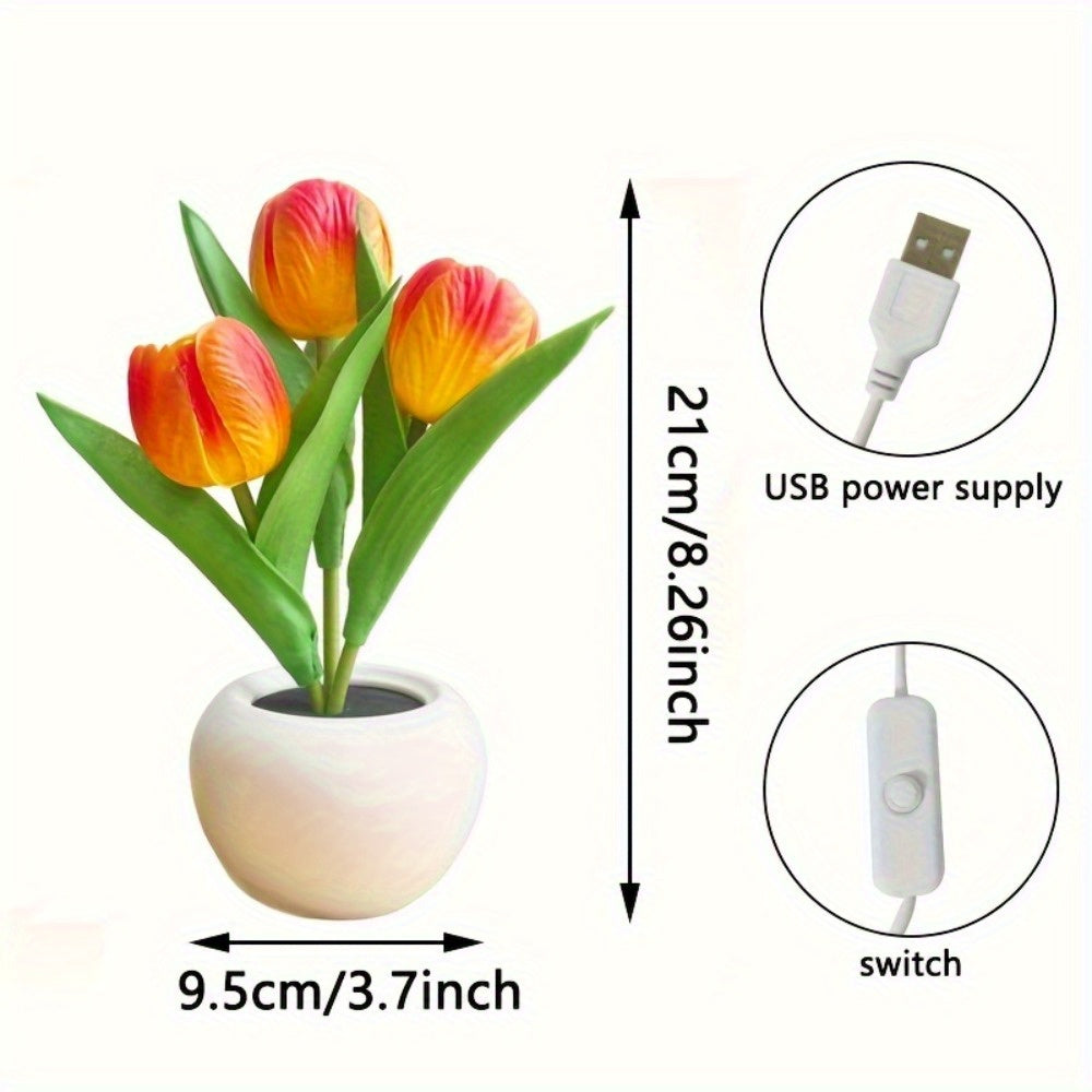 LED Tulip Night Light USB Flower Lamp – Artificial Bouquet Home Decor
