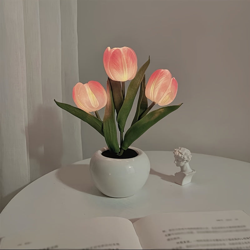 LED Tulip Night Light USB Flower Lamp – Artificial Bouquet Home Decor