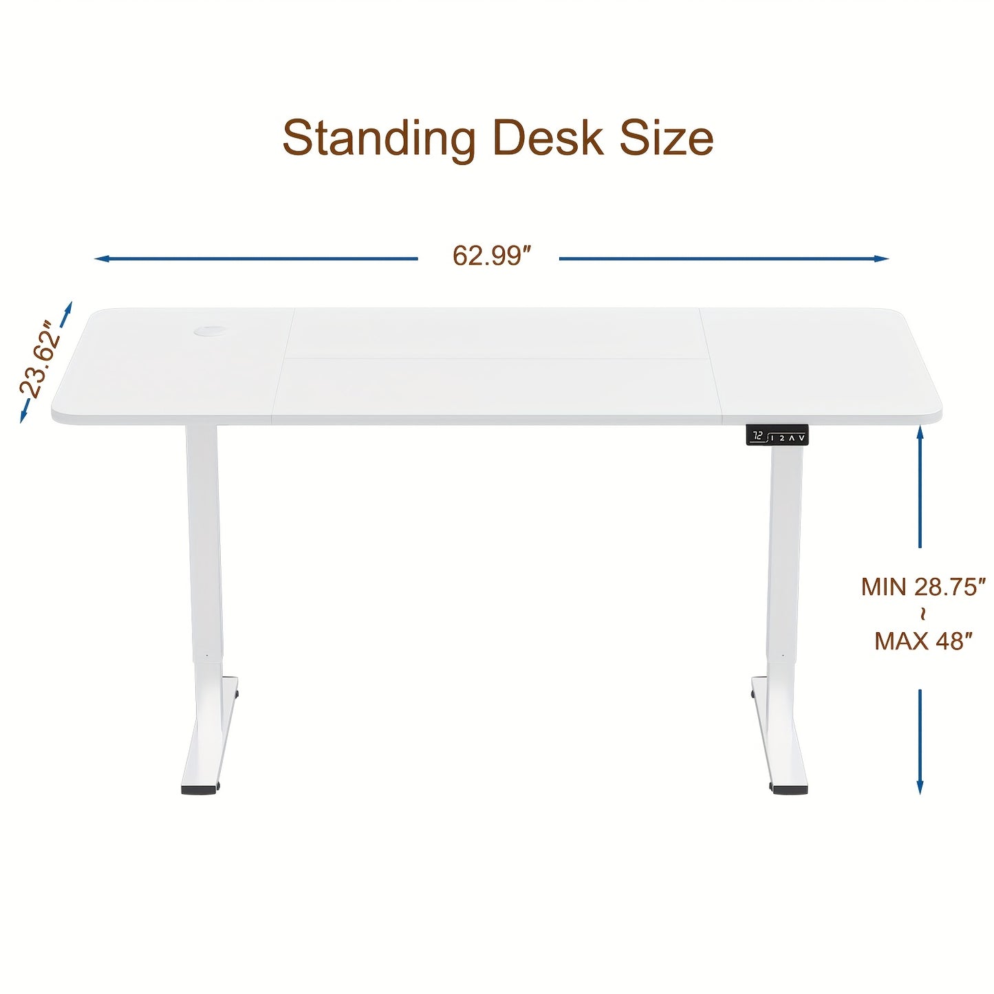 Adjustable Electric Standing Desk | Sit-Stand Office Desk with Memory Height, Metal Frame & Hook – Home, Study, Gaming