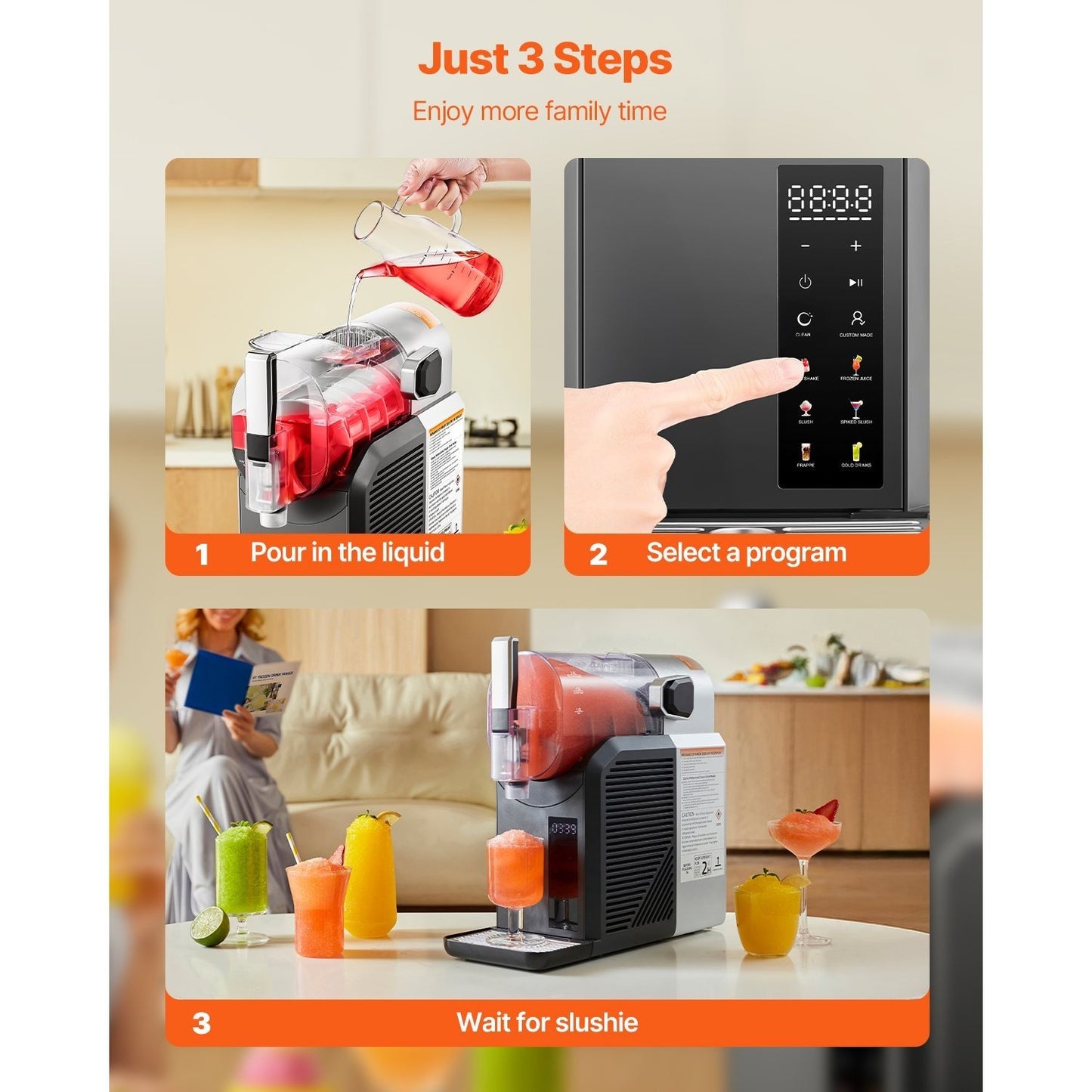 VEVOR 2L Automatic Slushy Machine, No Ice Needed for Frozen Drinks